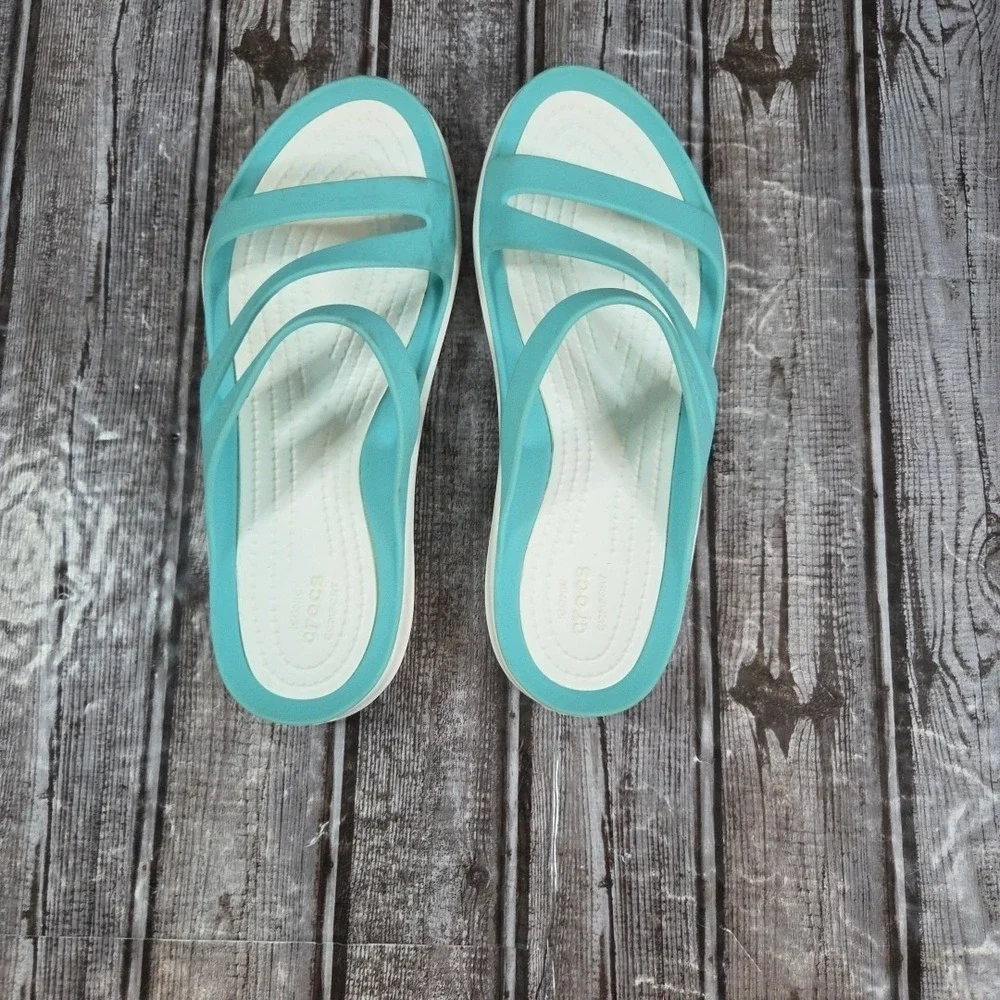 Women's Crocs Swiftwater Slide Sandals Strappy Sports Wear Comfort Blue Size 6 - Picture 6 of 8